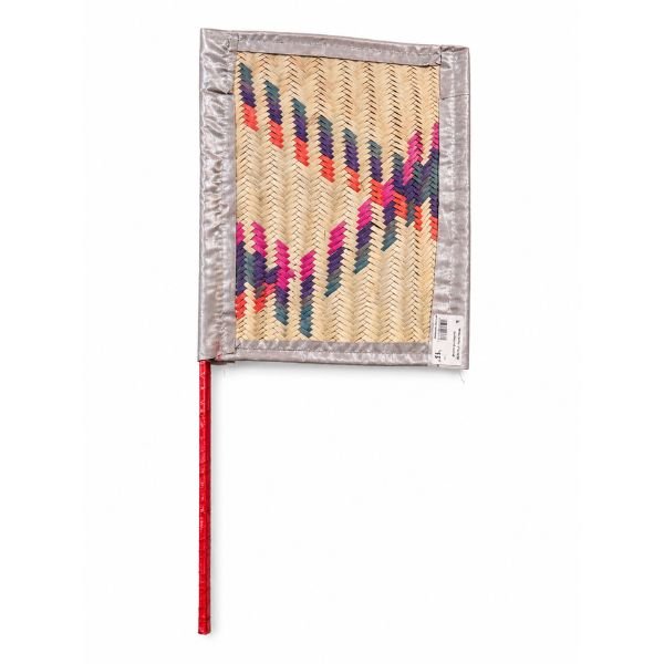 Straw Hand Fan with Leather Trimmed pcs