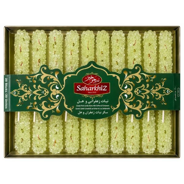 Saharkhiz Saffron & Cardamom Rock Candy, 20 Sticks